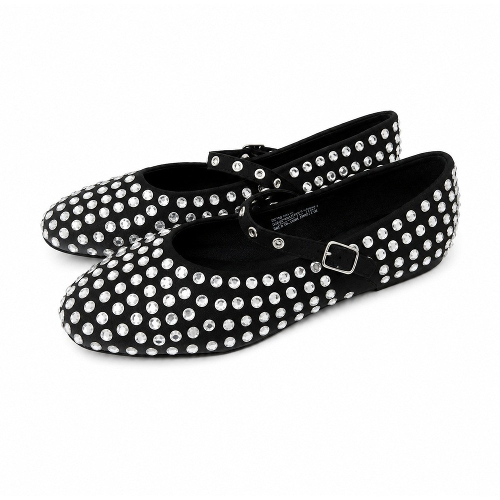 A New Day Issa Rhinestone Mary Jane Ballet Flats Black Sparkle Women Size 10